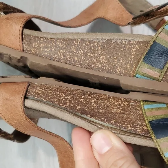 Aetrex Womens Comfort Leather Wedge Strap Sandals shoes sz 10.5