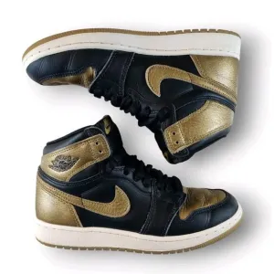Air Jordan 1 Retro High OG Black Metallic Gold (GS) Youth 4Y Shoes FD1437-071