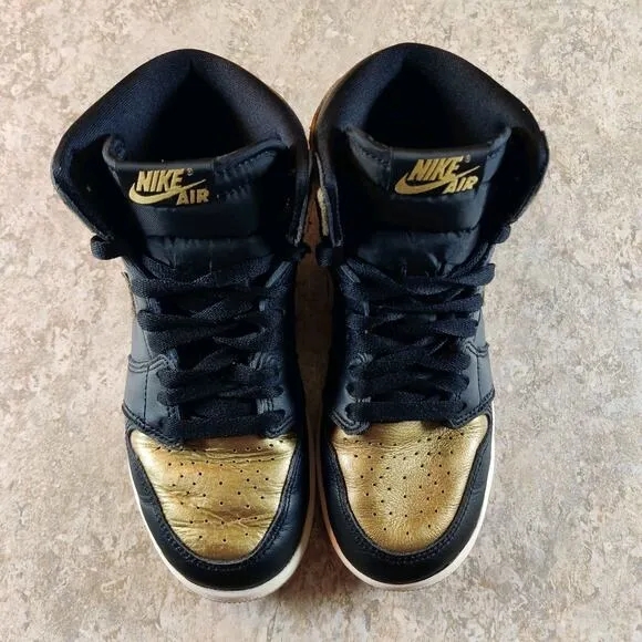 Air Jordan 1 Retro High OG Black Metallic Gold (GS) Youth 4Y Shoes FD1437-071
