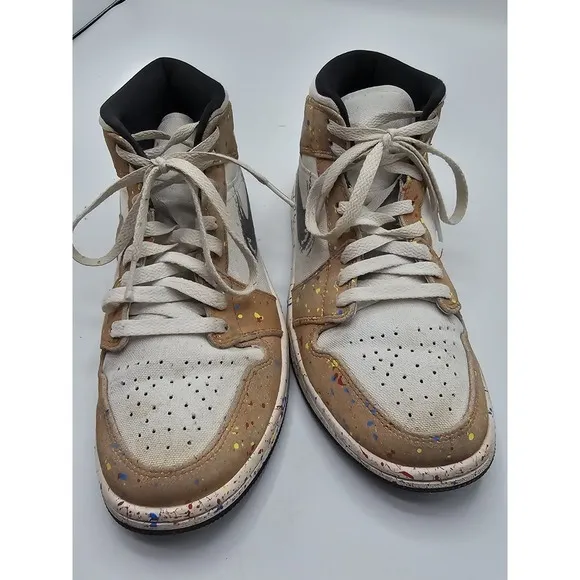 Air Jordan 1 SE Mid Brushstroke Paint Splatter Size 7.5 Mens DA8005-100
