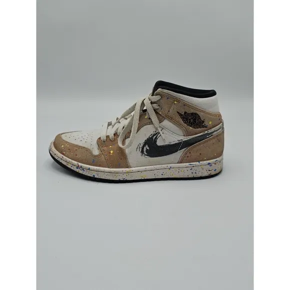 Air Jordan 1 SE Mid Brushstroke Paint Splatter Size 7.5 Mens DA8005-100