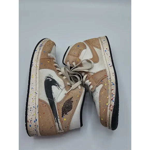 Air Jordan 1 SE Mid Brushstroke Paint Splatter Size 7.5 Mens DA8005-100