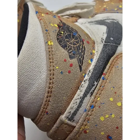 Air Jordan 1 SE Mid Brushstroke Paint Splatter Size 7.5 Mens DA8005-100