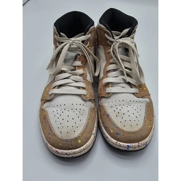 Air Jordan 1 SE Mid Brushstroke Paint Splatter Size 7.5 Mens DA8005-100