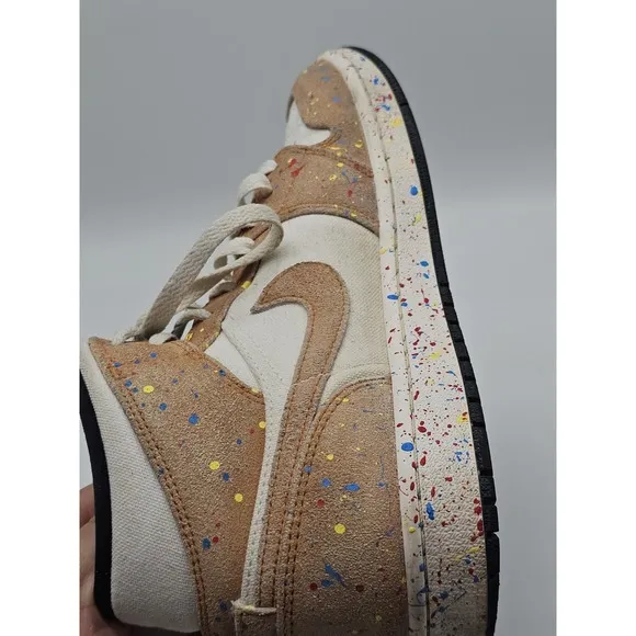 Air Jordan 1 SE Mid Brushstroke Paint Splatter Size 7.5 Mens DA8005-100