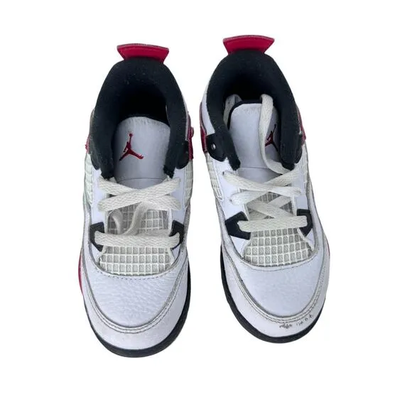 Air Jordan 4 Retro High Top Sneaker Shoes Youth Size 10C White Black BQ7670-161‎