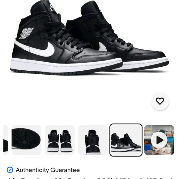 Air Jordan Wmns Air Jordan 1 Mid Black White BQ6472-011 Authenticity Guaranteed