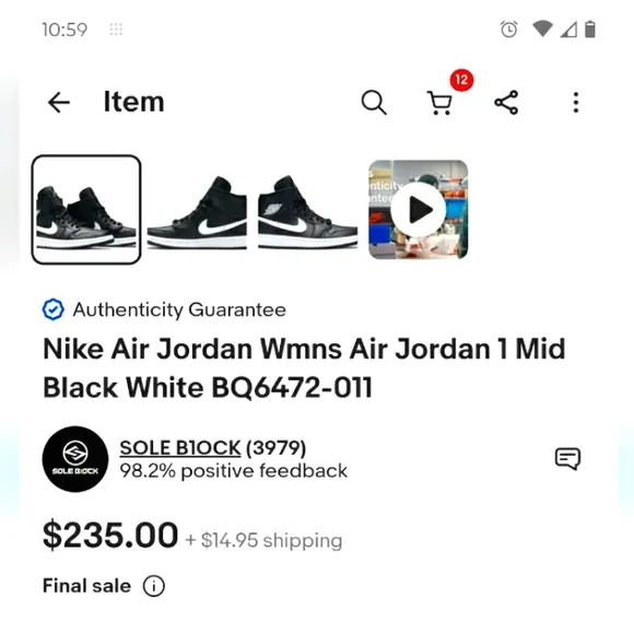Air Jordan Wmns Air Jordan 1 Mid Black White BQ6472-011 Authenticity Guaranteed