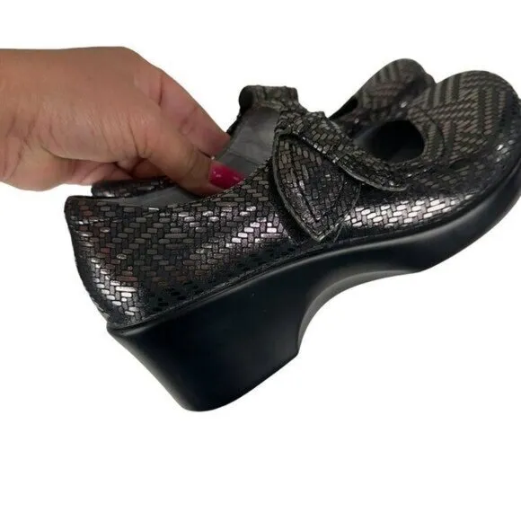 Alegria Ella Women SZ 36 Pewter Dazzle Mary Jane Pump Shoes Gray Metallic Comfy