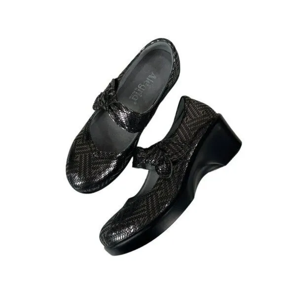 Alegria Ella Women SZ 36 Pewter Dazzle Mary Jane Pump Shoes Gray Metallic Comfy