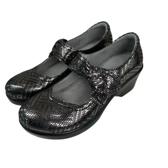 Alegria Ella Women SZ 36 Pewter Dazzle Mary Jane Pump Shoes Gray Metallic Comfy