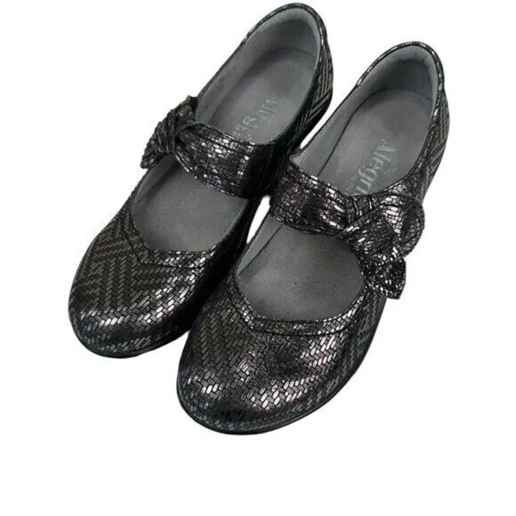 Alegria Ella Women SZ 36 Pewter Dazzle Mary Jane Pump Shoes Gray Metallic Comfy