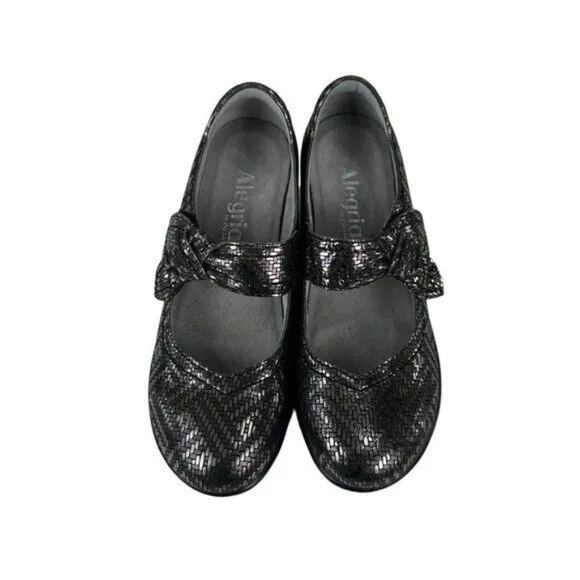 Alegria Ella Women SZ 36 Pewter Dazzle Mary Jane Pump Shoes Gray Metallic Comfy