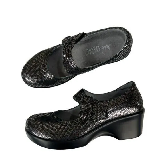 Alegria Ella Women SZ 36 Pewter Dazzle Mary Jane Pump Shoes Gray Metallic Comfy
