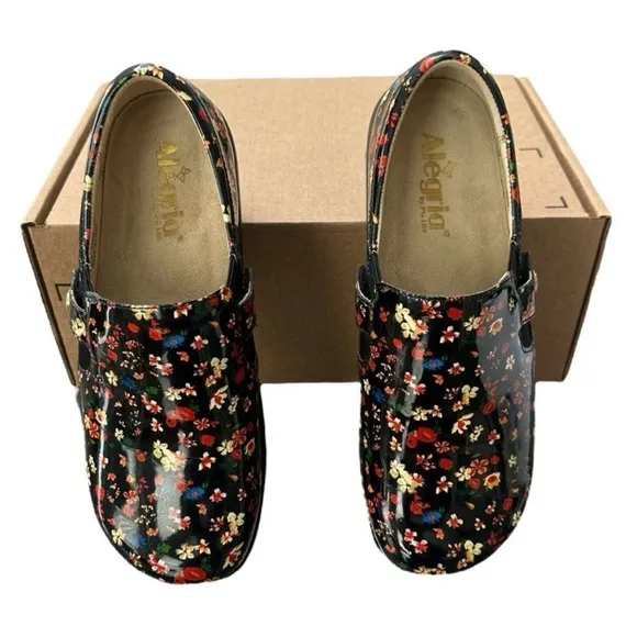 Algeria by PG Lite Kara Black Red Floral Slip-On Comfortable Kindred Mule Shoes
