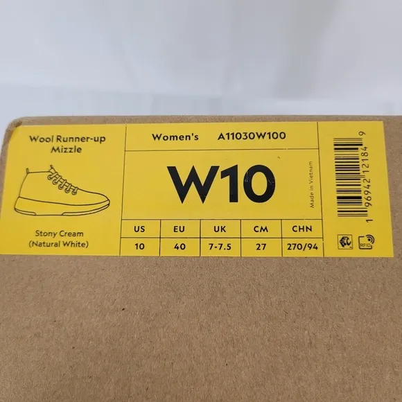 Allbirds Women's Wool Runner-up Mizzle High Top Sneaker Stony Cream Size 10 NIB