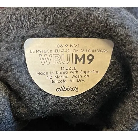 AllBirds WRU Wool Runner Up Mizzle Shoes Mens Size 9 Gray Blue Mid Top