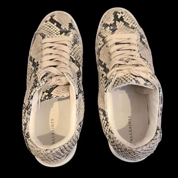 AllSaints Trish 40 Womens Size‎ 9 Shoes Brown White Snakeskin Low Top Sneakers