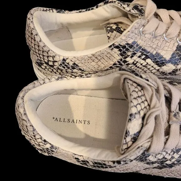 AllSaints Trish 40 Womens Size‎ 9 Shoes Brown White Snakeskin Low Top Sneakers