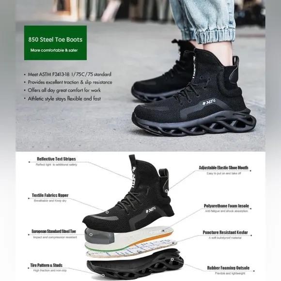 &quot;JIEFU HighTop 850 Steel Toe Safety Work Shoes