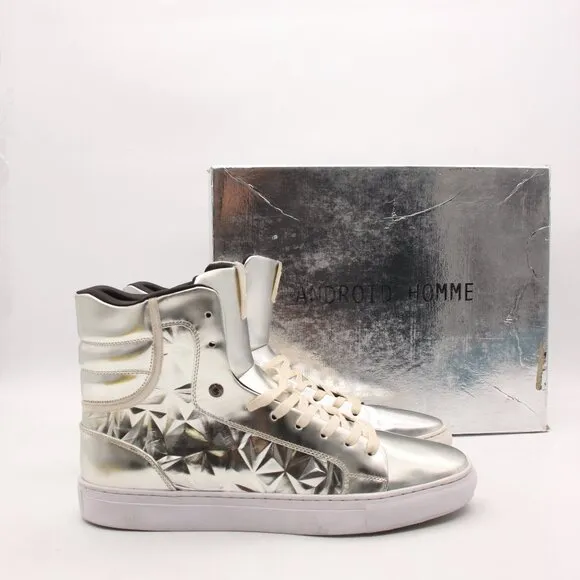 Android Homme Men's Size 10 High Top Sneakers Shoes Silver Leather Lace Up