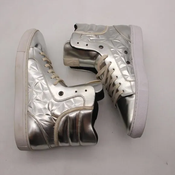 Android Homme Men's Size 10 High Top Sneakers Shoes Silver Leather Lace Up