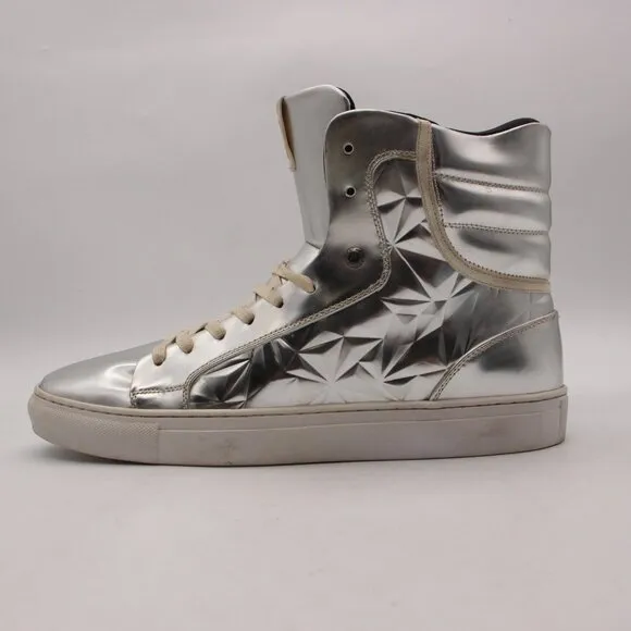 Android Homme Men's Size 10 High Top Sneakers Shoes Silver Leather Lace Up
