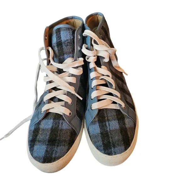 Ann Taylor sz 10 Plaid Tweed High Top Sneakers blue  shoes SH62