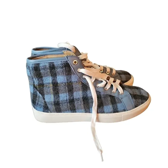 Ann Taylor sz 10 Plaid Tweed High Top Sneakers blue  shoes SH62