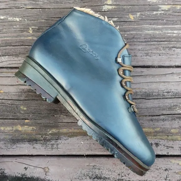 ARCUS LADIES BLUE LEATHER LACE UP ANKLE BOOTS W/FUR LINING