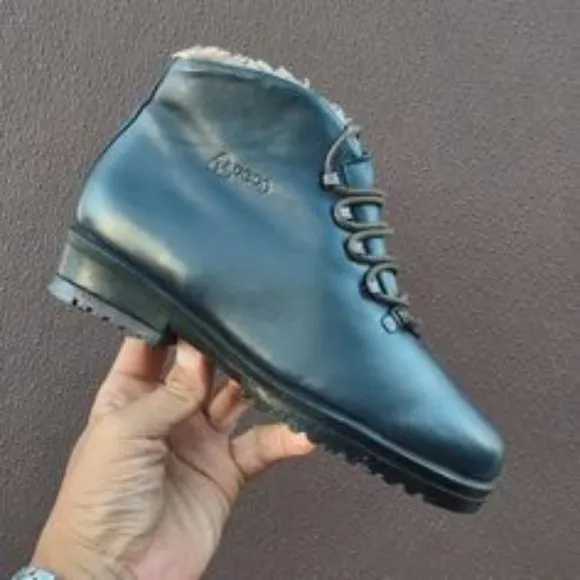ARCUS LADIES BLUE LEATHER LACE UP ANKLE BOOTS W/FUR LINING