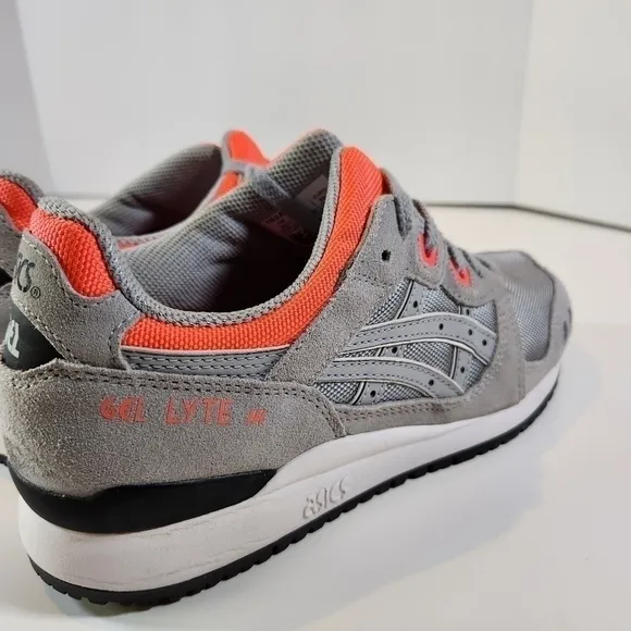 Asics GEL-LYTE III OG Piedmont Gray Neon Orange Sneaker Mens 8 Shoes Sneakers