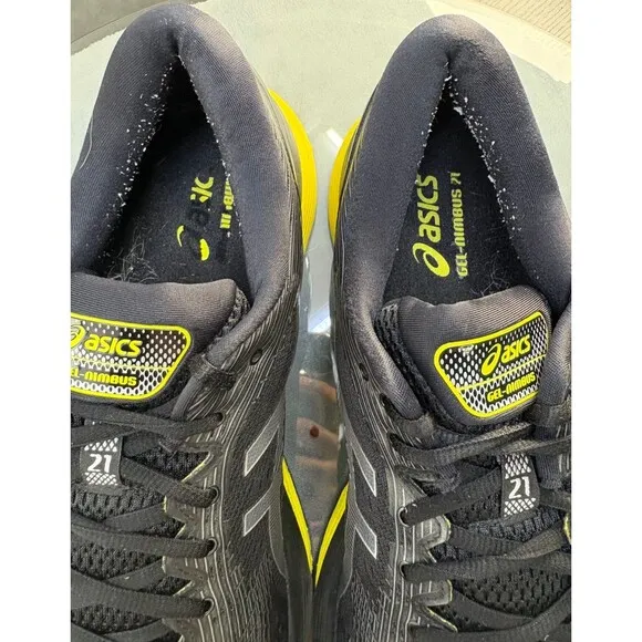 Asics Gel Nimbus 21 $130 Men's Running Shoes Size 13 Black Yellow