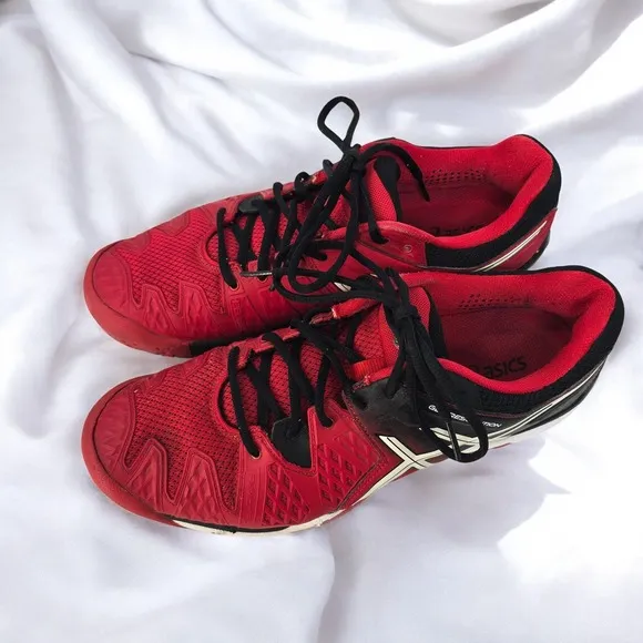 Asics Gel-Resolution Tennis Shoes Red Black Athletic E500Y Mens 9.5 Performance