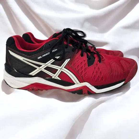 Asics Gel-Resolution Tennis Shoes Red Black Athletic E500Y Mens 9.5 Performance