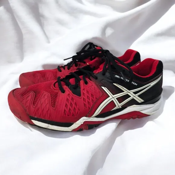Asics Gel-Resolution Tennis Shoes Red Black Athletic E500Y Mens 9.5 Performance
