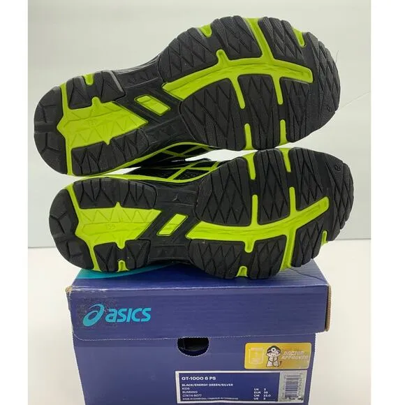 ASICS GT-1000 PS Size 3 Youth Black/Green Mesh Athletic Shoes New