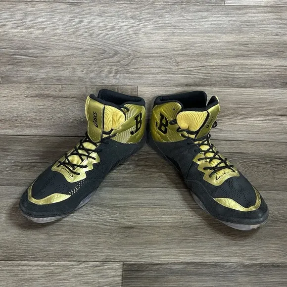 ASICS JB Elite IV Wrestling Shoes Men's 12 Black Gold 1081A016‎