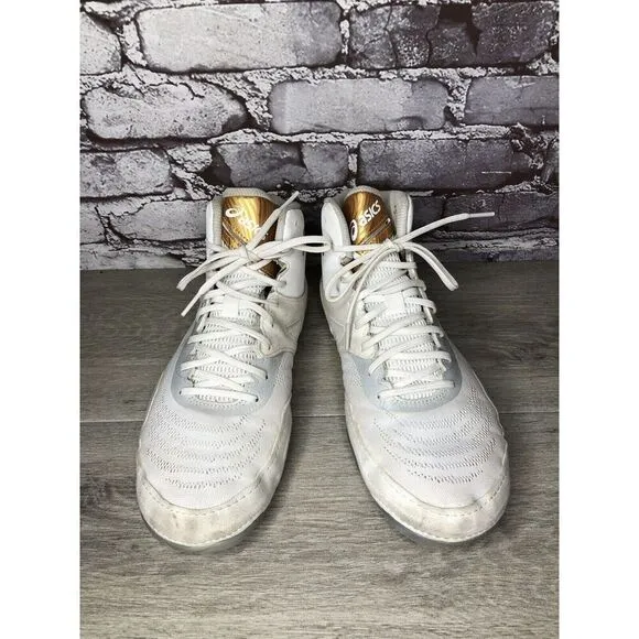 ASICS JB Elite White Synthetic Suede Gold Lace Wrestling Boxing Shoes Men 10M US