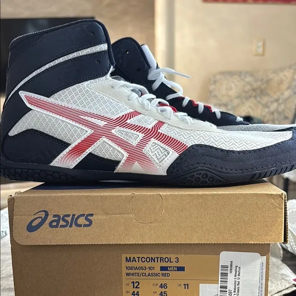 Asics Matcontrol 3 White and Red Athletic Shoes