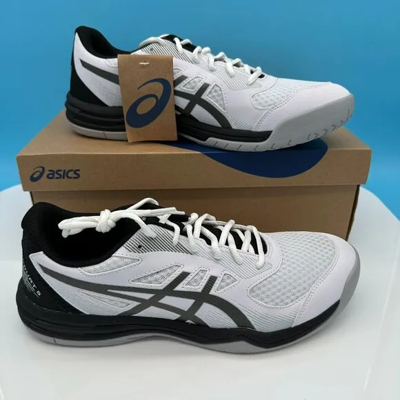 Asics Men's Upcourt 5 Volleyball Pickleball Shoes, Size 12, White/Gunmetal