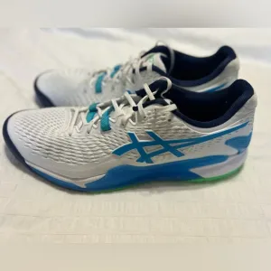 ASICS Men's White and Blue Tennis shoes