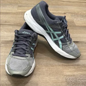 Asics Size 8 Gray and Green Athletic Shoes with Gel-Contend Cushioning