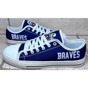 Atlanta Braves Men’s Canvas Sneakers Red White Blue Low Top Shoes NWOT Sz 39