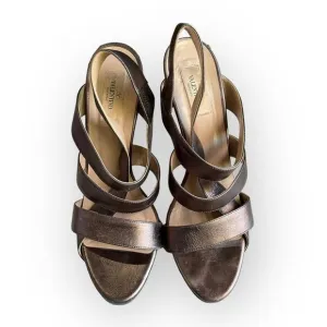 AUTH Valentino Garavani Bronze Metallic Strappy High Heel Slingback Shoes 41