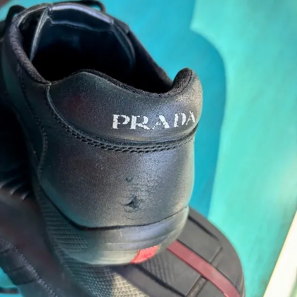 AUTHENTIC Prada Black Leather Low Top Sneakers Men’s Shoes 11.5