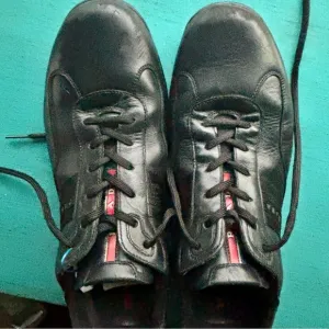 AUTHENTIC Prada Black Leather Low Top Sneakers Men’s Shoes 11.5