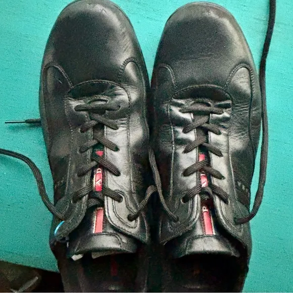 AUTHENTIC Prada Black Leather Low Top Sneakers Men’s Shoes 11.5