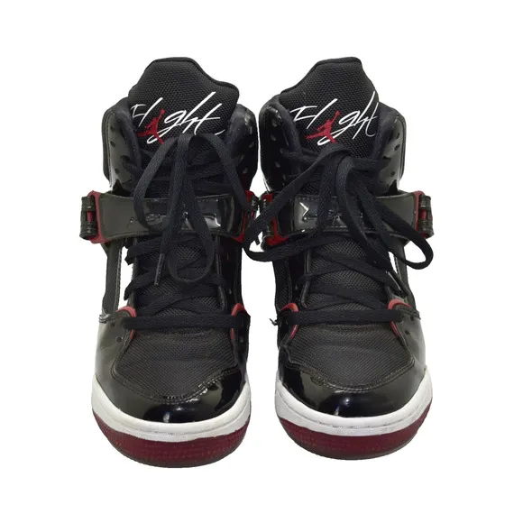 B2 Auth NIKE AIR JORDAN Flight 45 Black Patent High Bred Shoes DC2597-001 Sz 6Y