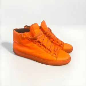 BALENCIAGA Arena Leather High-Top Sneakers Shoes Orange